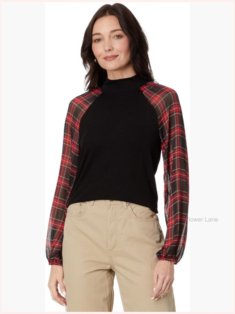 Long Sleeve Mixed Media Top with Mockneck